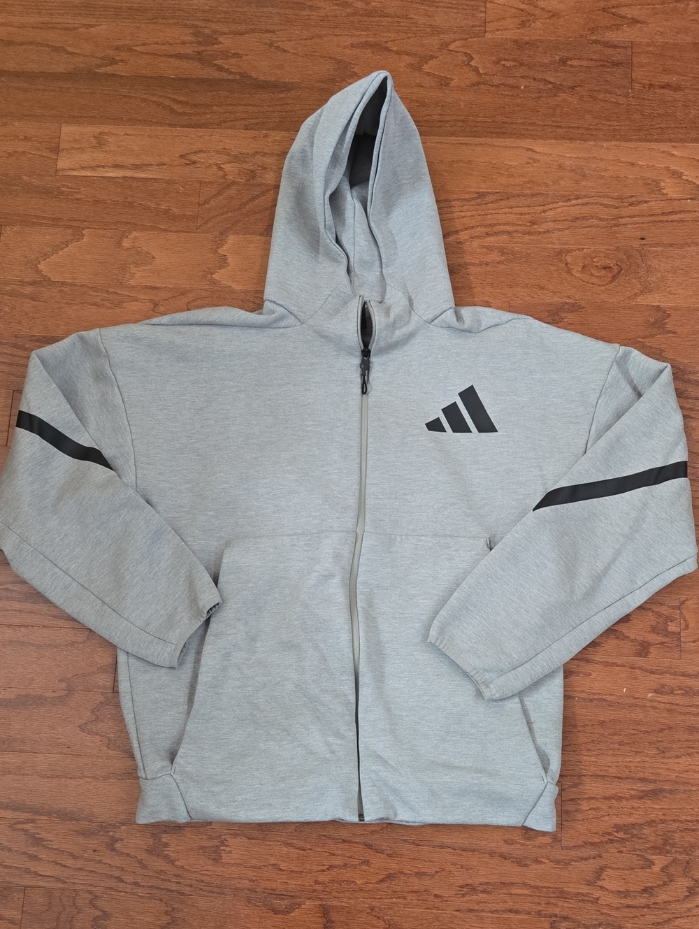 adidas Z.N.E. Full Zip Gray Hooded Sweatshirt with Black Accents Size L